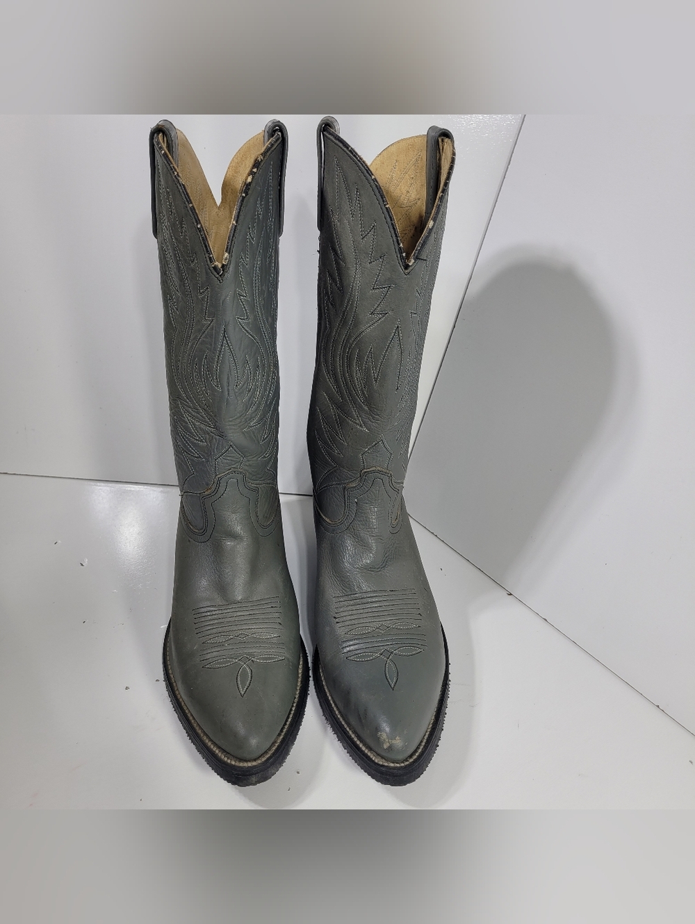 Great Western Boot Co Gray Leather Cowboy Boots Mens Size 10 B Vtg Oil Resistant